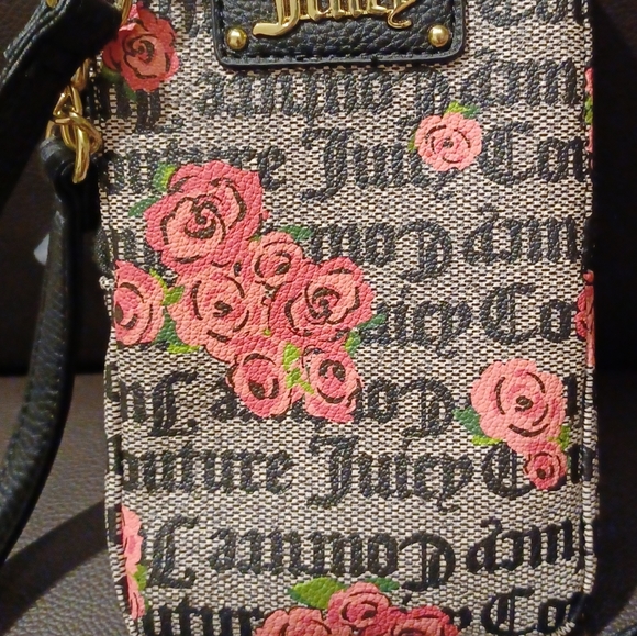 JUICY COUTURE CELLIE PINK BLOOM BLACK FORGET ME NOT CROSSBODY ID BAG - Picture 4 of 11